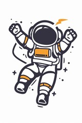 Wall Mural - A cartoon astronaut is jumping in the air with his arms outstretched