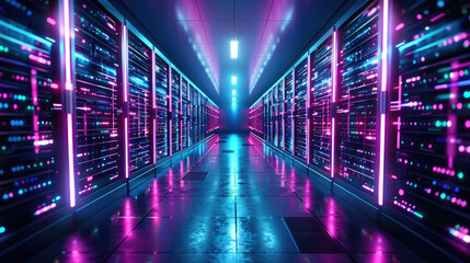Futuristic Digital Tunnel with Neon Lights
