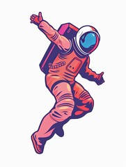 Wall Mural - A man in a red spacesuit is jumping in the air