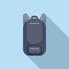 Poster - vector illustration of a sleek, contemporary backpack icon with a shadow, set against a pastel blue 