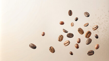 Wall Mural - Close-up of brown coffee beans with a gain texture, on a soft color background