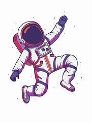 Wall Mural - A cartoon astronaut is jumping in the air