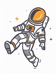Wall Mural - A cartoon astronaut is floating in space with stars in the background