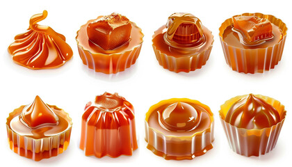 Poster - Set with jellied caramel sauce on a white background 