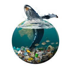 Wall Mural - earth globe with whale in Underwater and plastic waste 