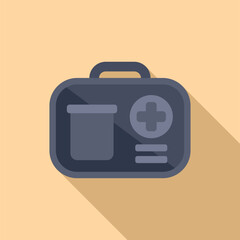 Sticker - Minimalist medical bag icon with cross and flask symbols in a flat design style, cast with a long shadow