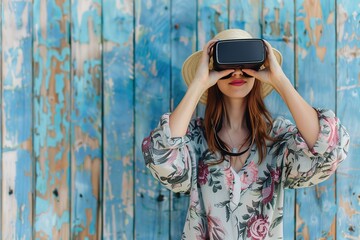 Wall Mural - women wearing VR glasses