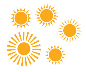 Poster - Set of sun shapes, sun icon set. Summer, sunlight, nature, Yellow sun star icons collection, Vector illustration