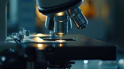 Wall Mural - close-up view of laboratory microscope with scientific instruments