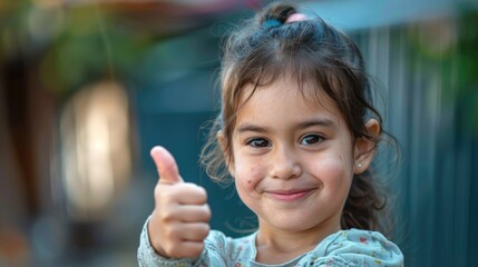 Wall Mural - Young girl demonstrating thumbs up signal