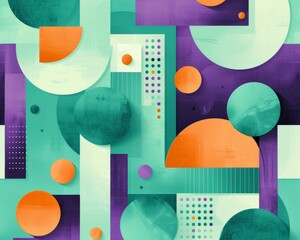 Poster - Modern Minimalist Geometric Pattern in Soft Greens and Purples, Perfect for Contemporary Home Decor