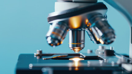 Wall Mural - close-up view of laboratory microscope with scientific instruments