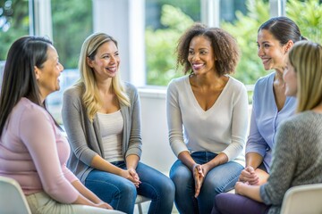 group of happy women talking