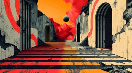 Wall Mural - illustrate an abstract optical illusion with a minimalist approach. use basic shapes and lines to cr