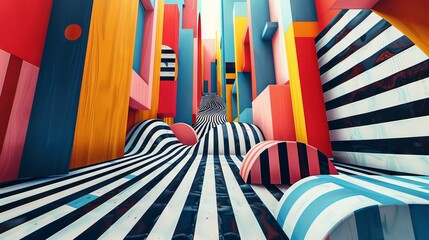 Wall Mural - illustrate an abstract optical illusion with a minimalist approach. use basic shapes and lines to cr