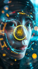 Poster - Futuristic Female Engaging with Advanced Wellness Technology in a Vibrant, Abstract Setting