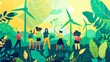 © songwut - LGBTQ environmental activists using technology for sustainable projects in a green landscape. Art style: eco-friendly and innovative