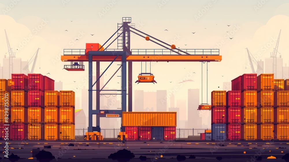 Vector icon of gantry crane with container. Minimal design isolated on ...