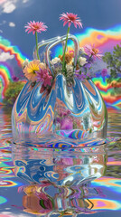 Canvas Print - there is a vase with flowers in it floating on the water