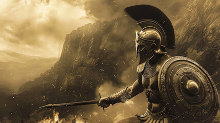 Epic Battle Scene with Spartan Warrior