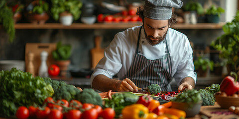 Canvas Print - there is a man in a chefs hat preparing food in a kitchen