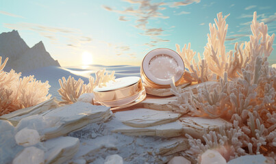 Sticker - there are two gold and white clocks on a sandy beach