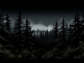 Wall Mural - trees in the dark with a foggy sky in the background