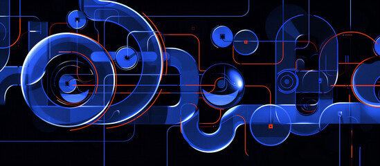 Wall Mural - there is a blue and red abstract design with circles and lines