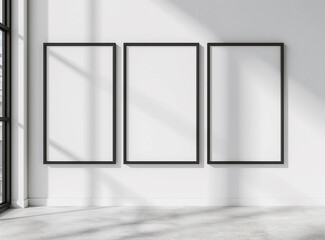 Poster - three empty frames hanging on a wall in a white room