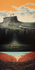 Wall Mural - there are two pictures of a desert landscape with a mountain in the background