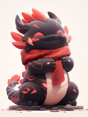 Wall Mural - there is a black and red dragon statue with a red scarf