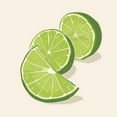 Sticker - there are two limes cut in half on a white background