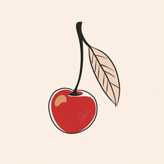 Poster - there is a drawing of a cherry with a leaf on it