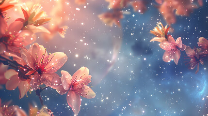 Wall Mural - background of a galaxy nebula with flowers. generative ai.