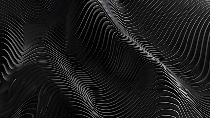 Black abstract background design. Modern wavy line pattern (guilloche curves) in monochrome colors. Premium stripe texture for banner, business background. Generative AI.