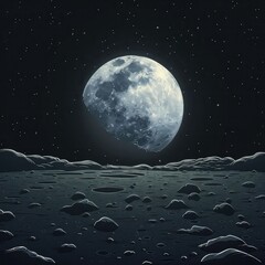 Wall Mural - [flat 2d vector illustration of the lunar landscape, moon style, made of craters, darker around edges, blacker background, darker background, no bloom, no glow, 