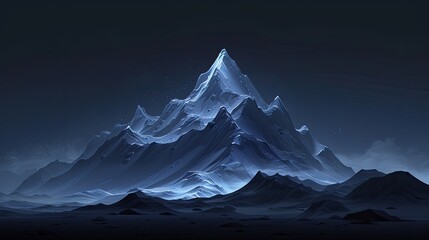 [flat 2d vector illustration of the mountain range, nature style, made of rocks, darker around edges, blacker background, darker background, no bloom, no glow, 