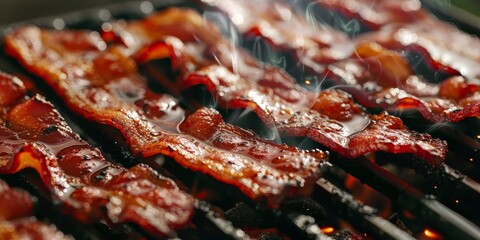 Wall Mural - Sizzling bacon on a grill