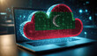 © Александр Бердюгин - An image of a laptop with a cloud icon featuring the Maldive flag, symbolizing the significance of cloud services in the Maldive technology sector
