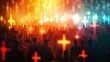© Jelena - glowing cross silhouettes in crowd symbols of faith hope and spiritual unity concept illustration