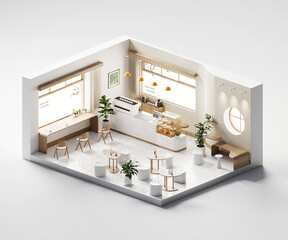 Poster - Isometric room minimal cafe store open inside interior architecture 3d rendering	
