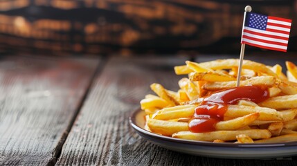 French fries with sauce and American flag