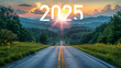 © Wannajakorn - 2025 New Year road trip travel with nature landscape and highway road leading forward for happy new year celebration in the beginning of 2025 concept, Photo by AI generative