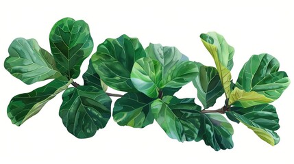 lush green fiddleleaf fig tree leaves isolated on white digital painting