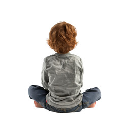 child sitting facing away ,isolated on white background