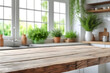© organik - Wooden table on blurred kitchen bench background. Empty wooden table and blurred kitchen background