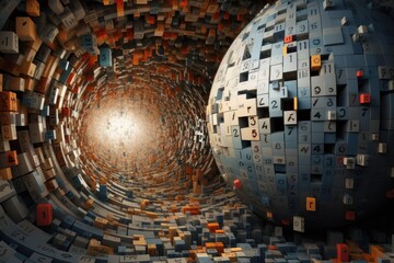Fototapete - a sphere with a clock inside of it, A 3D visualization of a mathematical equation, transforming its abstract concepts into a visual spectacle