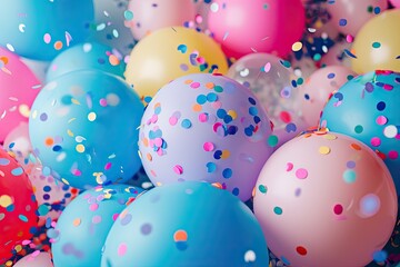 Aufkleber - a bunch of balloons with confetti sprinkles, A background filled with balloons and cheerful confetti