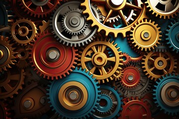 Leinwandbilder - A background of interconnected gears representing molecular machinery