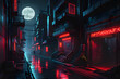 © organik - Cyberpunk streets illustration, futuristic city, dystoptic artwork at night, 4k wallpaper. Rain foggy, moody empty future